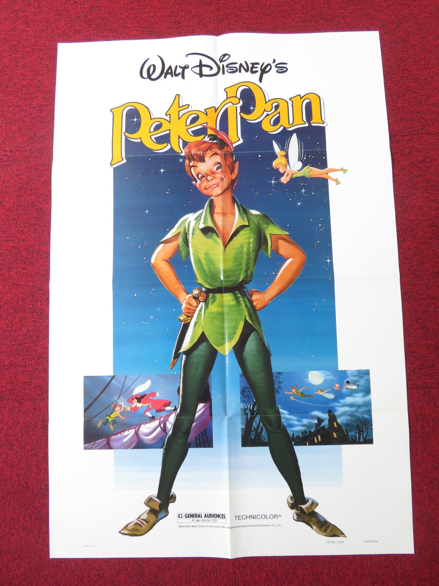 PETER PAN FOLDED US ONE SHEET POSTER DISNEY BOBBY DRISCOLL 1982