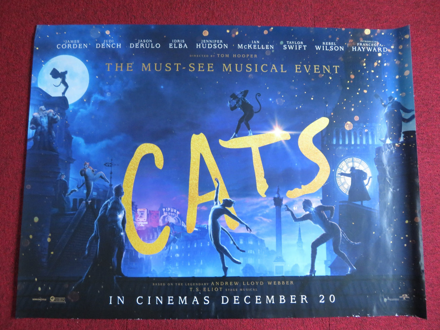 CATS UK QUAD (30"x 40") ROLLED POSTER TOM HOPPER JUDI DENCH 2019