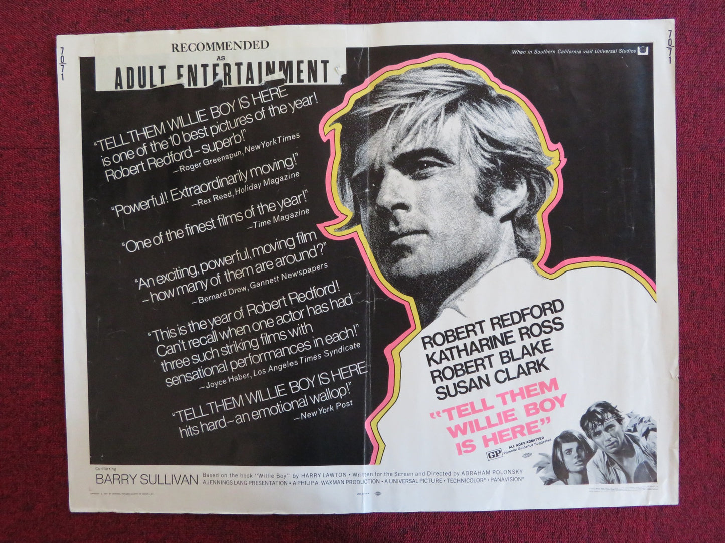 TELL THEM WILLIE BOY IS HERE US HALF SHEET (22"x 28") POSTER ROBERT REDFORD 1970