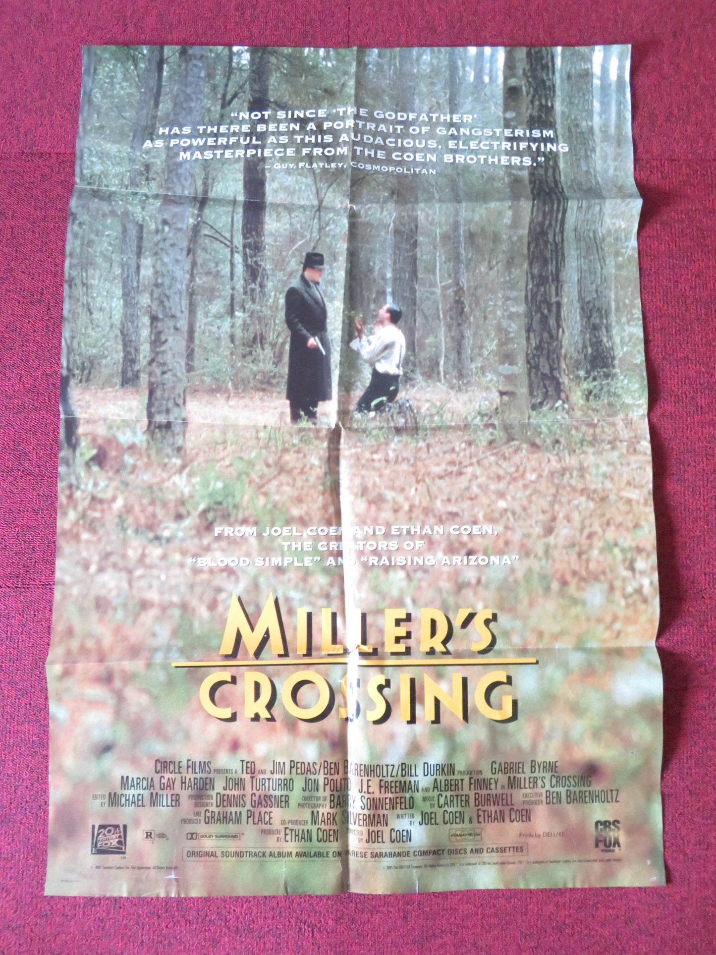 MILLER'S CROSSING VHS VIDEO POSTER FOLDED GABRIEL BYRNE COEN BROTHERS 1990