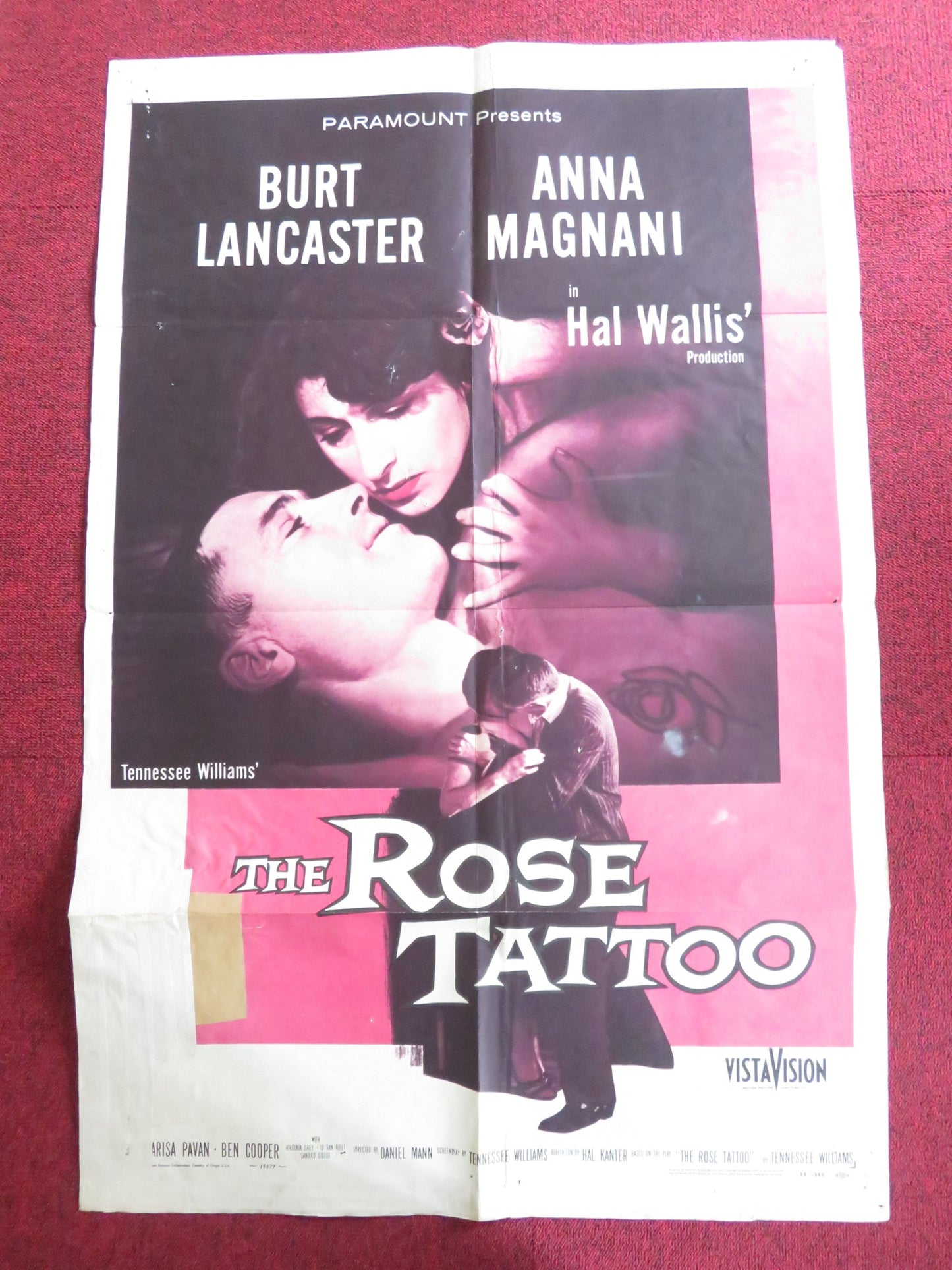 THE ROSE TATTOO FOLDED US ONE SHEET POSTER BURT LANCASTER ANNA MAGNANI 1955