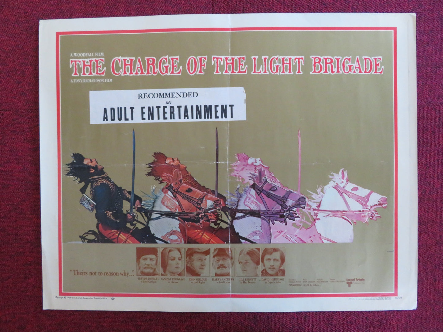 THE CHARGE OF THE LIGHT BRIGADE US HALF SHEET (22"x 28") POSTER REDGRAVE 1968