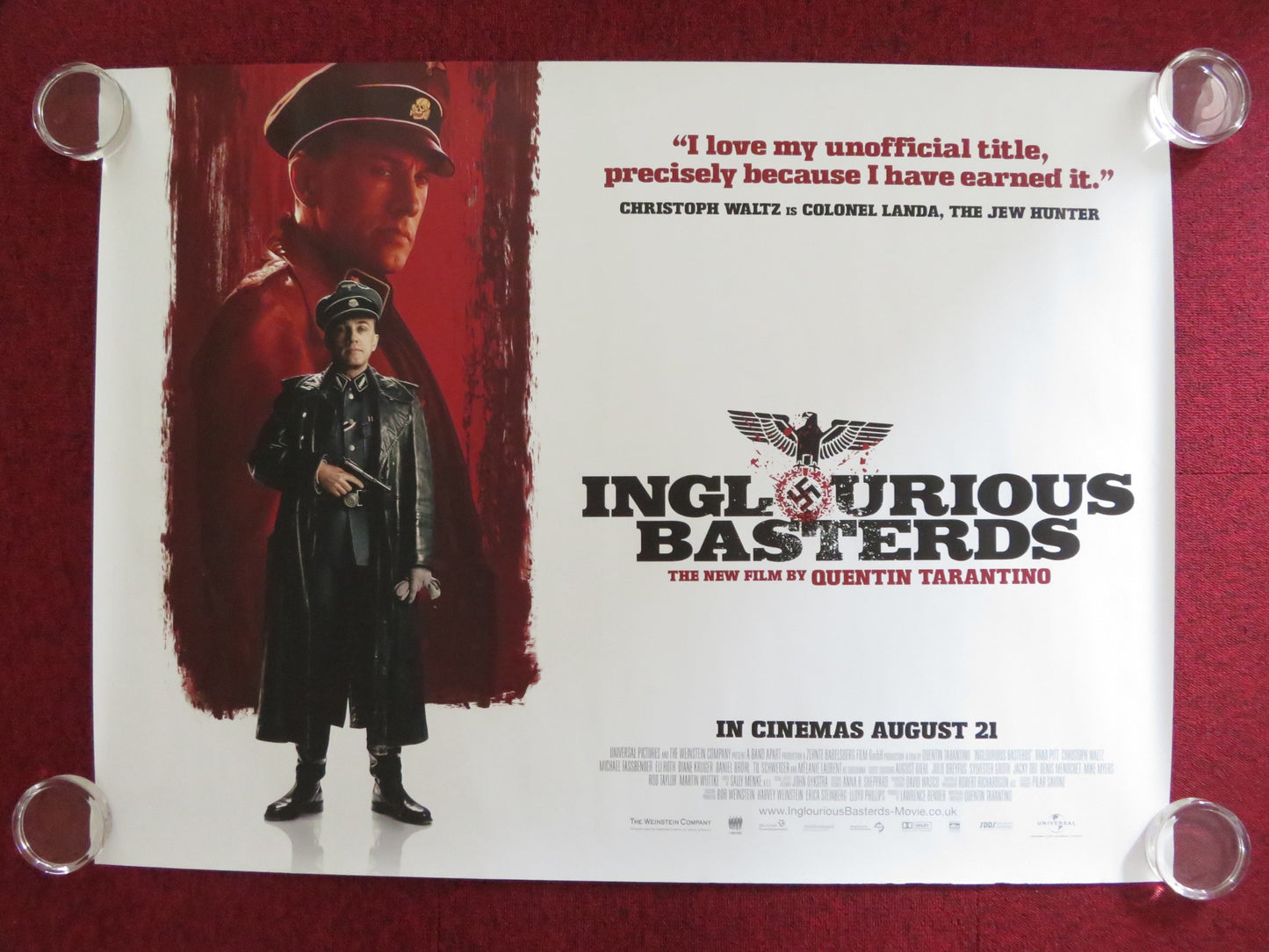 INGLOURIOUS BASTERDS - A UK QUAD (30"x 40") ROLLED POSTER TARANTINO B. PITT 2009