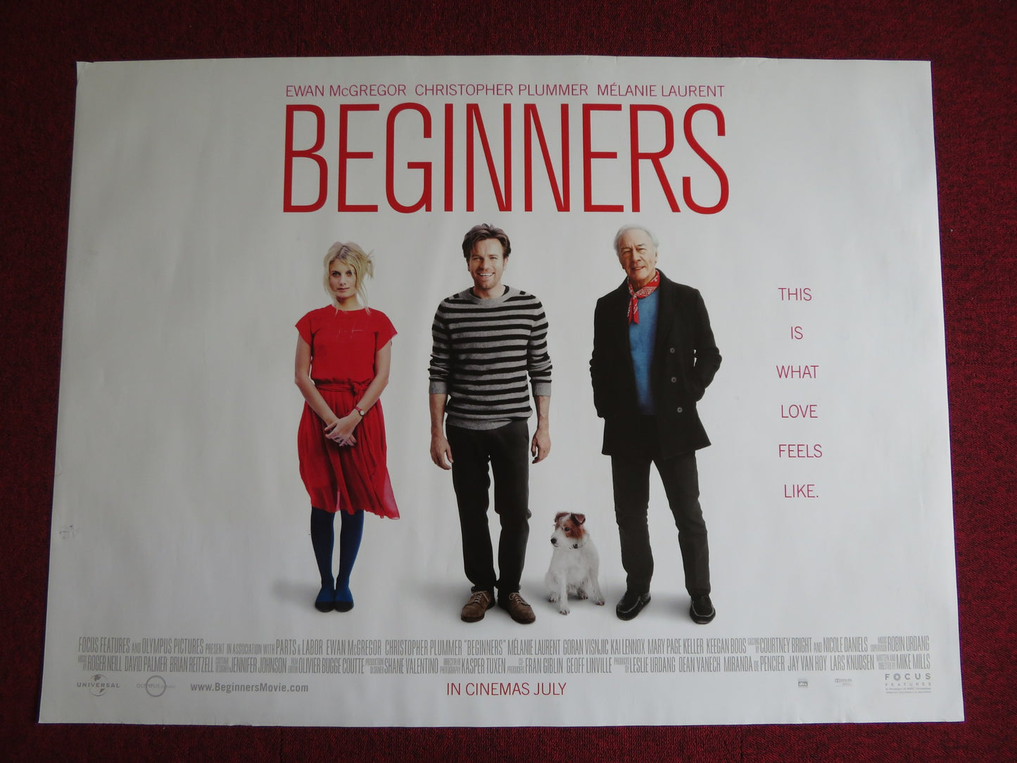 BEGINNERS UK QUAD (30"x 40") ROLLED POSTER E. MCGREGOR CHRISTOPHER PLUMMER  2010