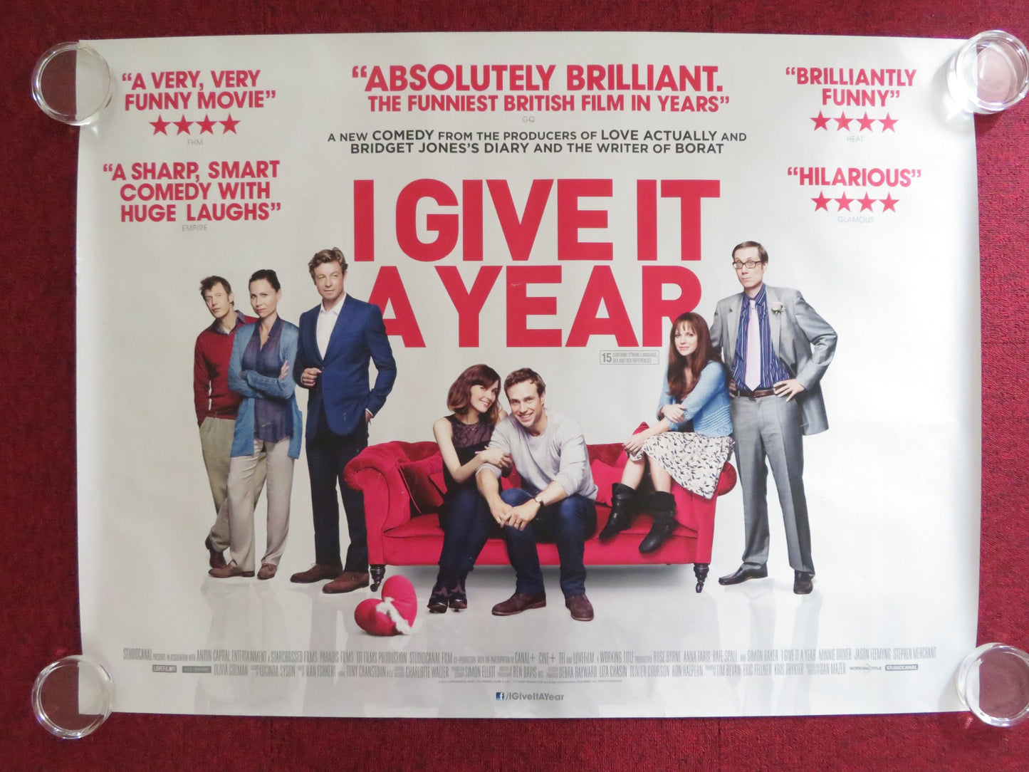 I GIVE IT A YEAR UK QUAD (30"x 40") ROLLED POSTER STEVEN MERCHANT R. BYRNE 2013