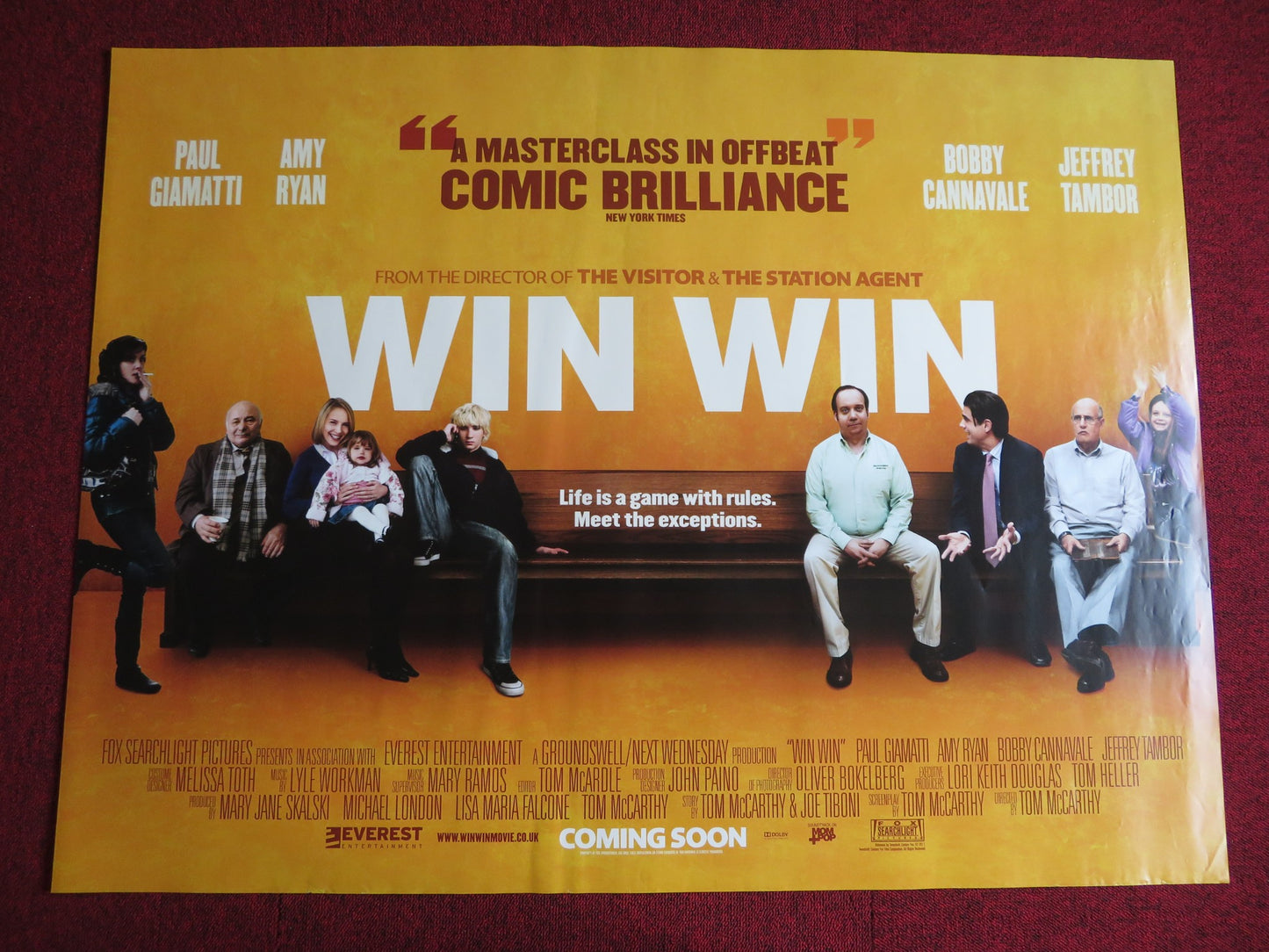 WIN WIN UK QUAD (30"x 40") ROLLED POSTER PAUL GIAMATTI AMY RYAN 2011