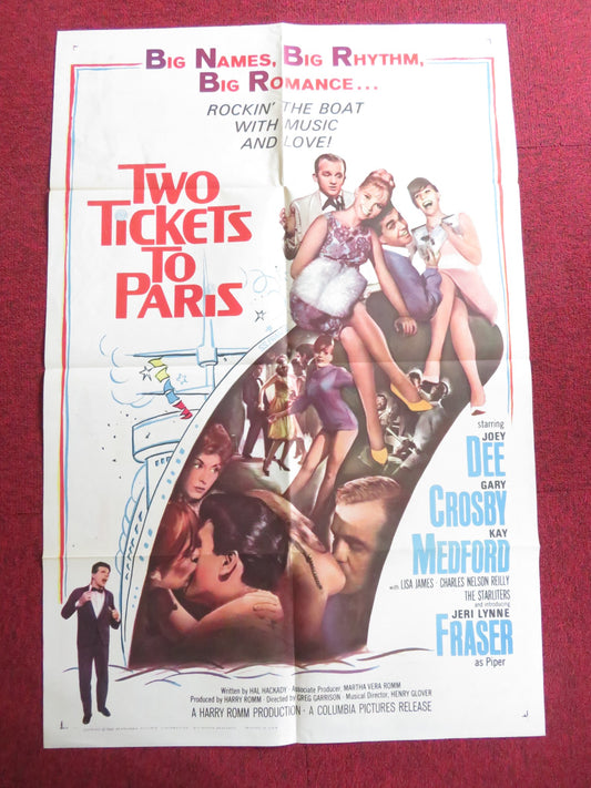 TWO TICKETS TO PARIS FOLDED US ONE SHEET POSTER JOEY DEE GARY CROSBY 1962