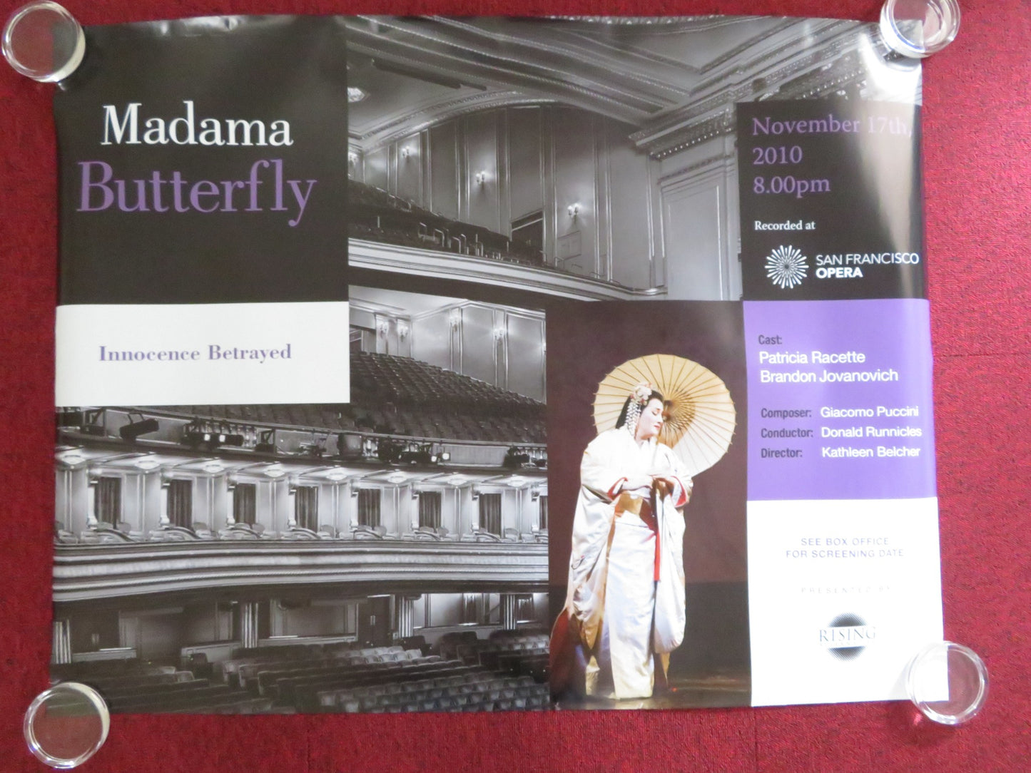 MADAMA BUTTERFLY UK QUAD (30"x 40") ROLLED POSTER PATRICIA RACETTE 2010