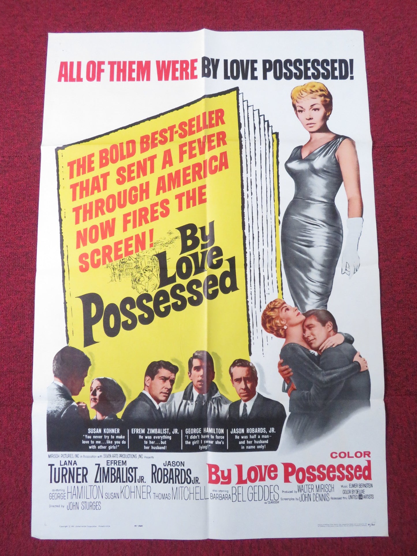 BY LOVE POSSESSED FOLDED US ONE SHEET POSTER LANA TURNER EFREM ZIMBALIST 1961