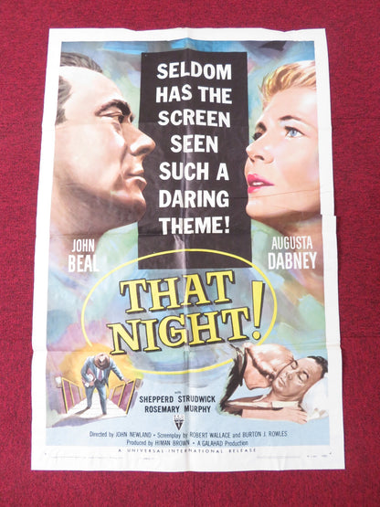 THAT NIGHT! FOLDED US ONE SHEET POSTER JOHN BEAL AUGUSTA DABNEY 1957