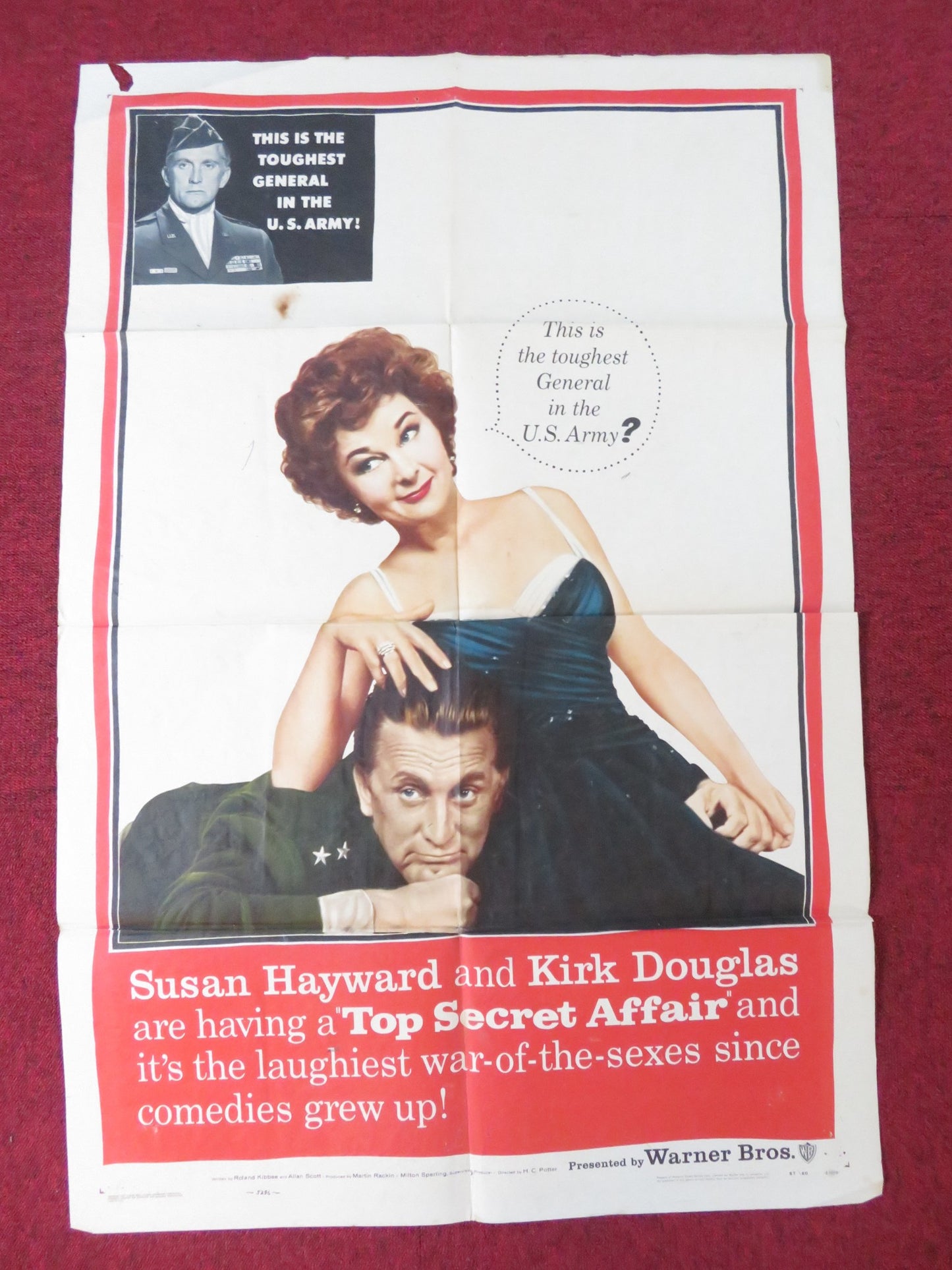 TOP SECRET AFFAIR FOLDED US ONE SHEET POSTER SUSAN HAYWARD KIRK DOUGLAS 1957