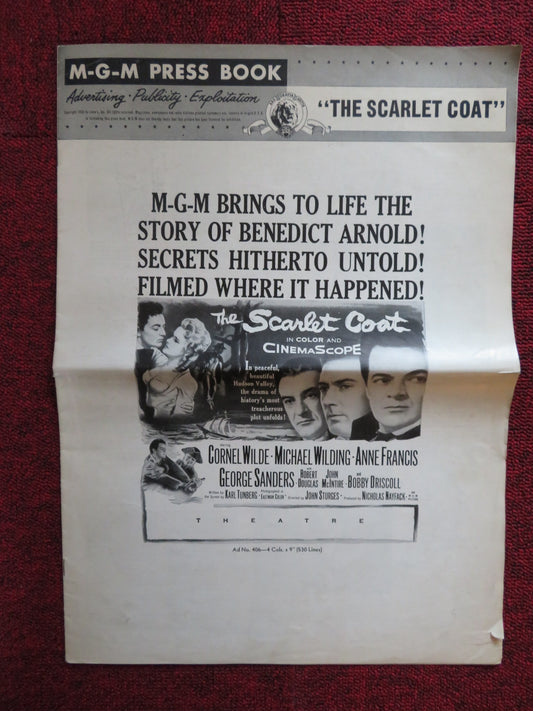 THE SCARLET COAT UNCUT M.G.M FOLDED PRESS BOOK CORNEL WILDE MICHAEL WILDING 1955