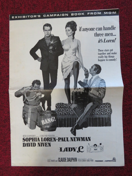 LADY L UNCUT EXHIBTOR FOLDED PRESS BOOK SOPHIA LOREN PAUL NEWMAN 1965