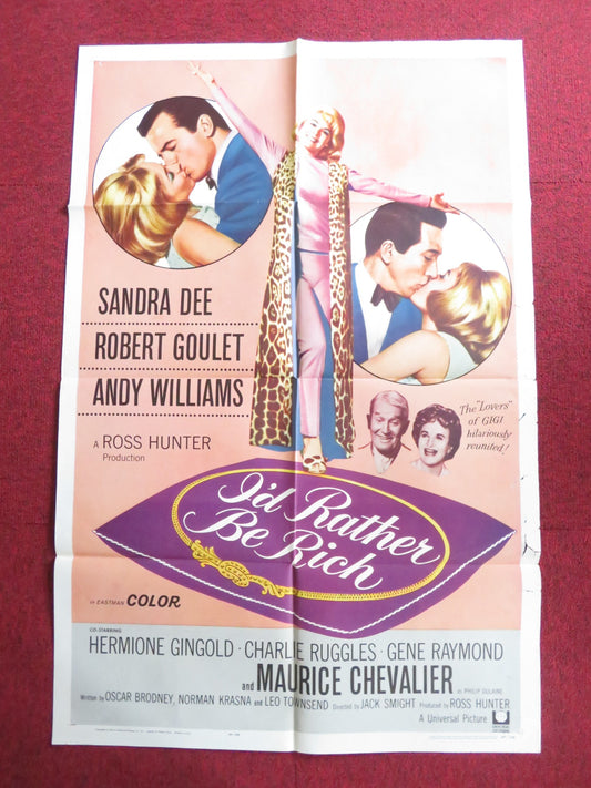 I'D RATHER BE RICH FOLDED US ONE SHEET POSTER SANDRA DEE ROBERT GOULET 1964