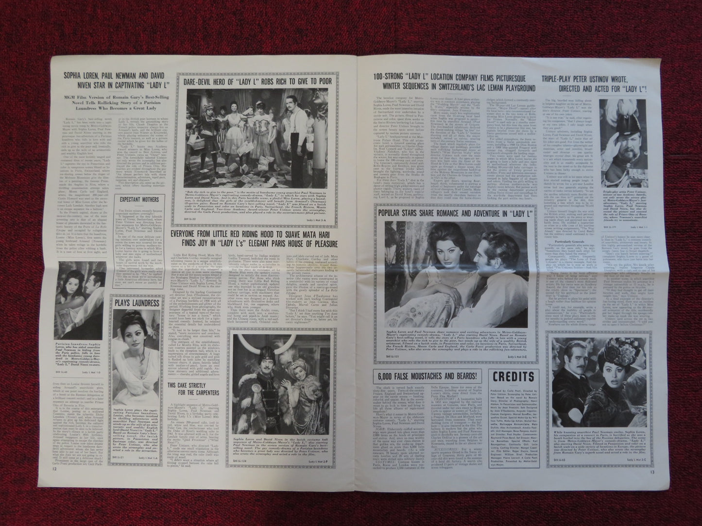 LADY L UNCUT EXHIBTOR FOLDED PRESS BOOK SOPHIA LOREN PAUL NEWMAN 1965