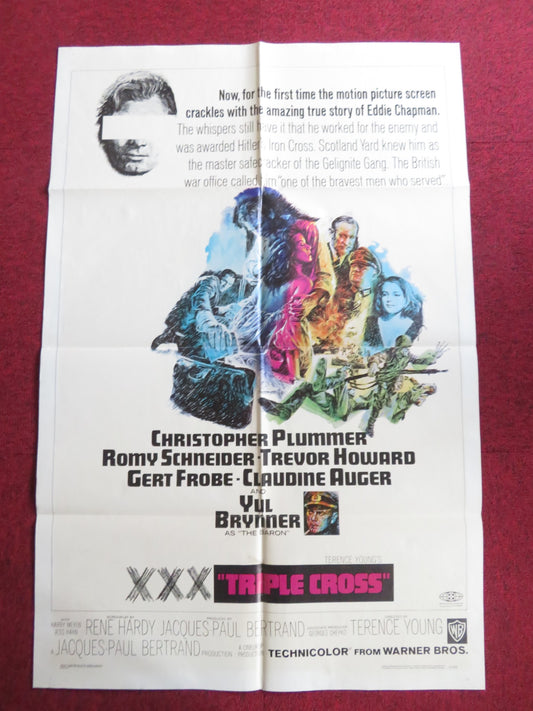 TRIPLE CROSS FOLDED US ONE SHEET POSTER CHRISTOPHER PLUMMER YUL BRYNER 1967