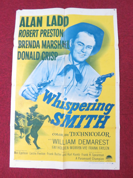 WHISPERING SMITH FOLDED US ONE SHEET POSTER ALAN LADD ROBERT PRESTON R1956