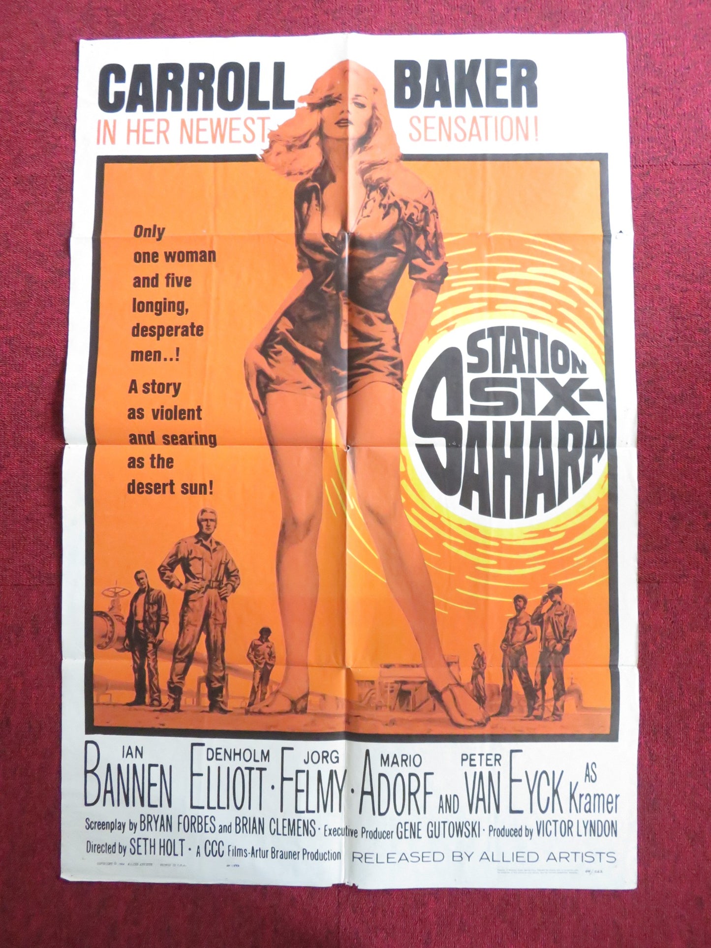 STATION SIX SAHARA FOLDED US ONE SHEET POSTER CARROLL BAKER IAN BANNEN 1964