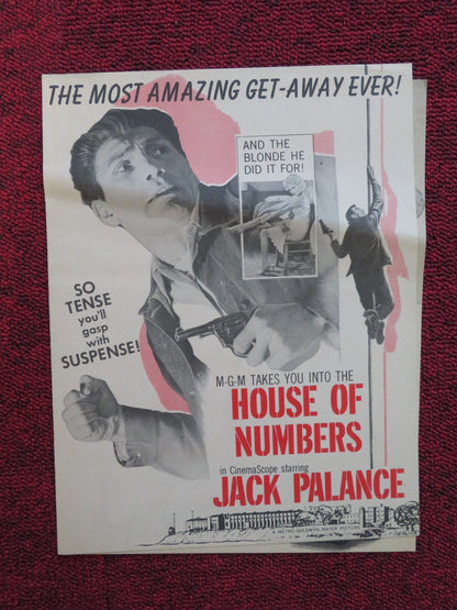 HOUSE OF NUMBERS UNCUT M.G.M FOLDED PRESS BOOK JACK PALANCE 1957