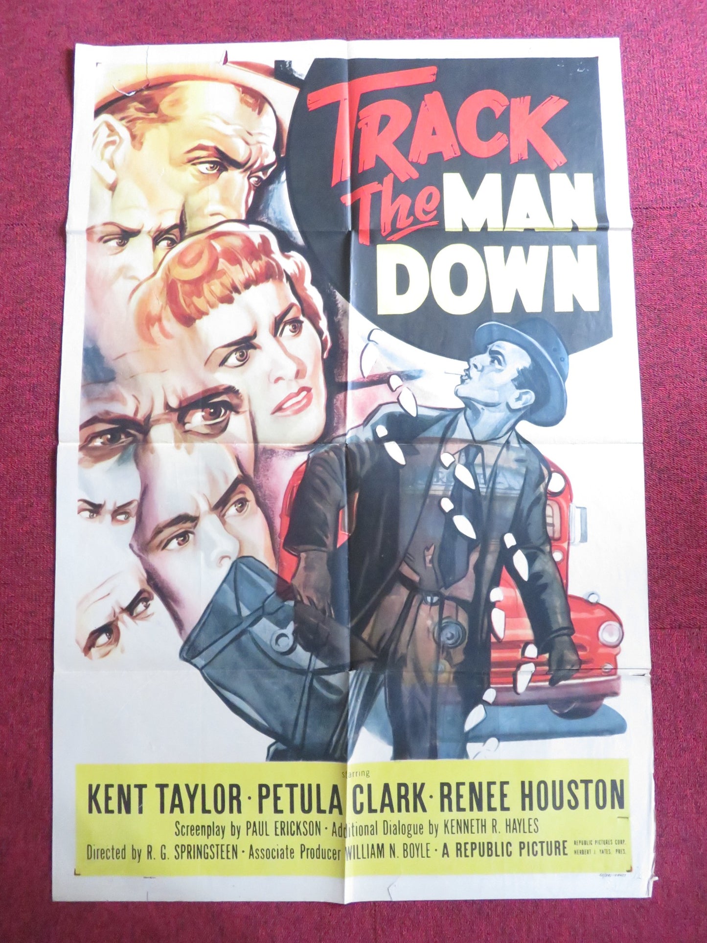 TRACK THE MAN DOWN FOLDED US ONE SHEET POSTER KENT TAYLOR PETULA CLARK 1955