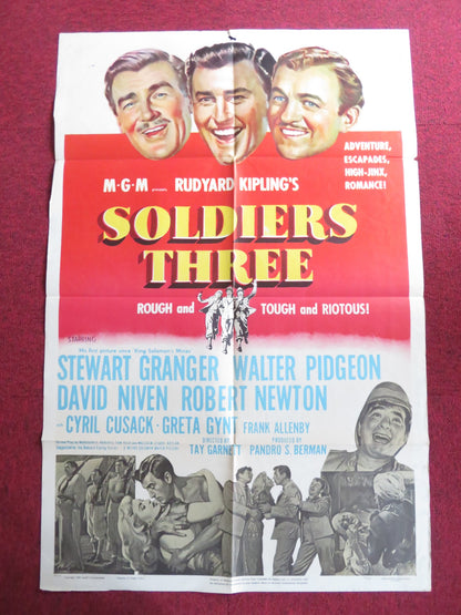 SOLDIERS THREE FOLDED US ONE SHEET POSTER STEWART GRANGER WALTER PIDGEON 1951