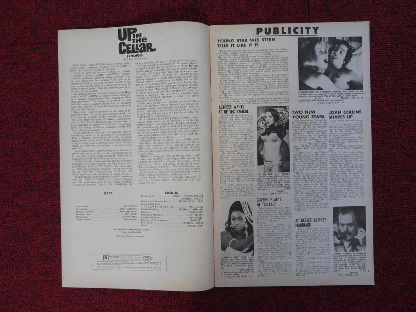 UP IN THE CELLAR UNCUT AMERICAN INTERNATIONAL PRESS BOOK STERN JOAN COLLINS 1970