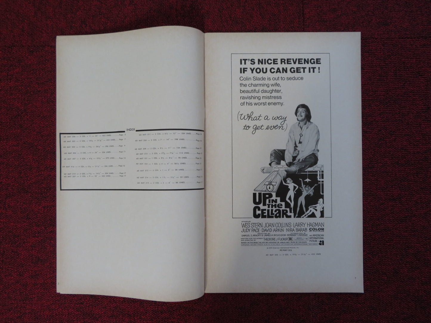 UP IN THE CELLAR UNCUT AMERICAN INTERNATIONAL PRESS BOOK STERN JOAN COLLINS 1970