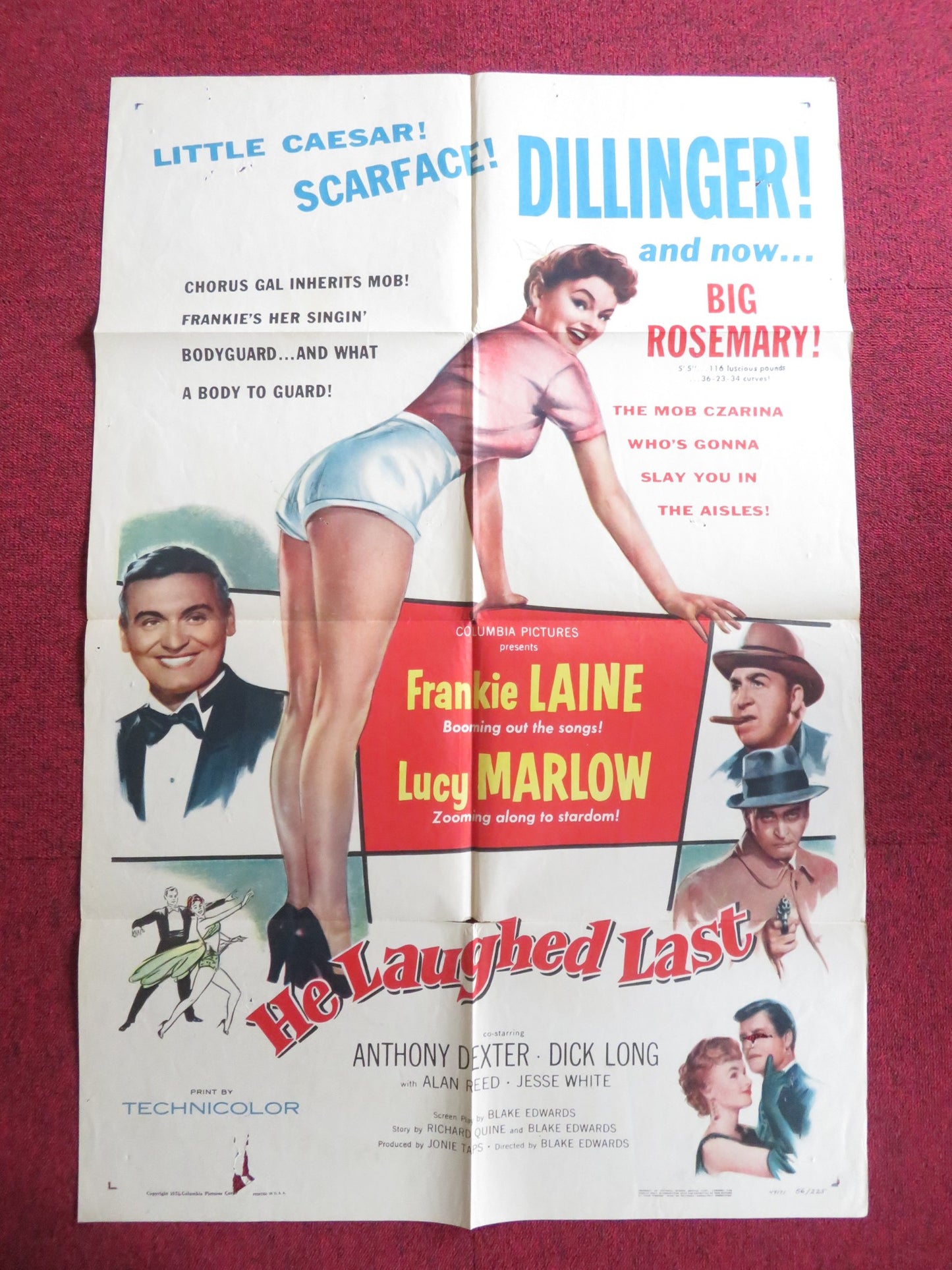 HE LAUGHED LAST FOLDED US ONE SHEET POSTER FRANKIE LAINE LUCY MARLOW 1956