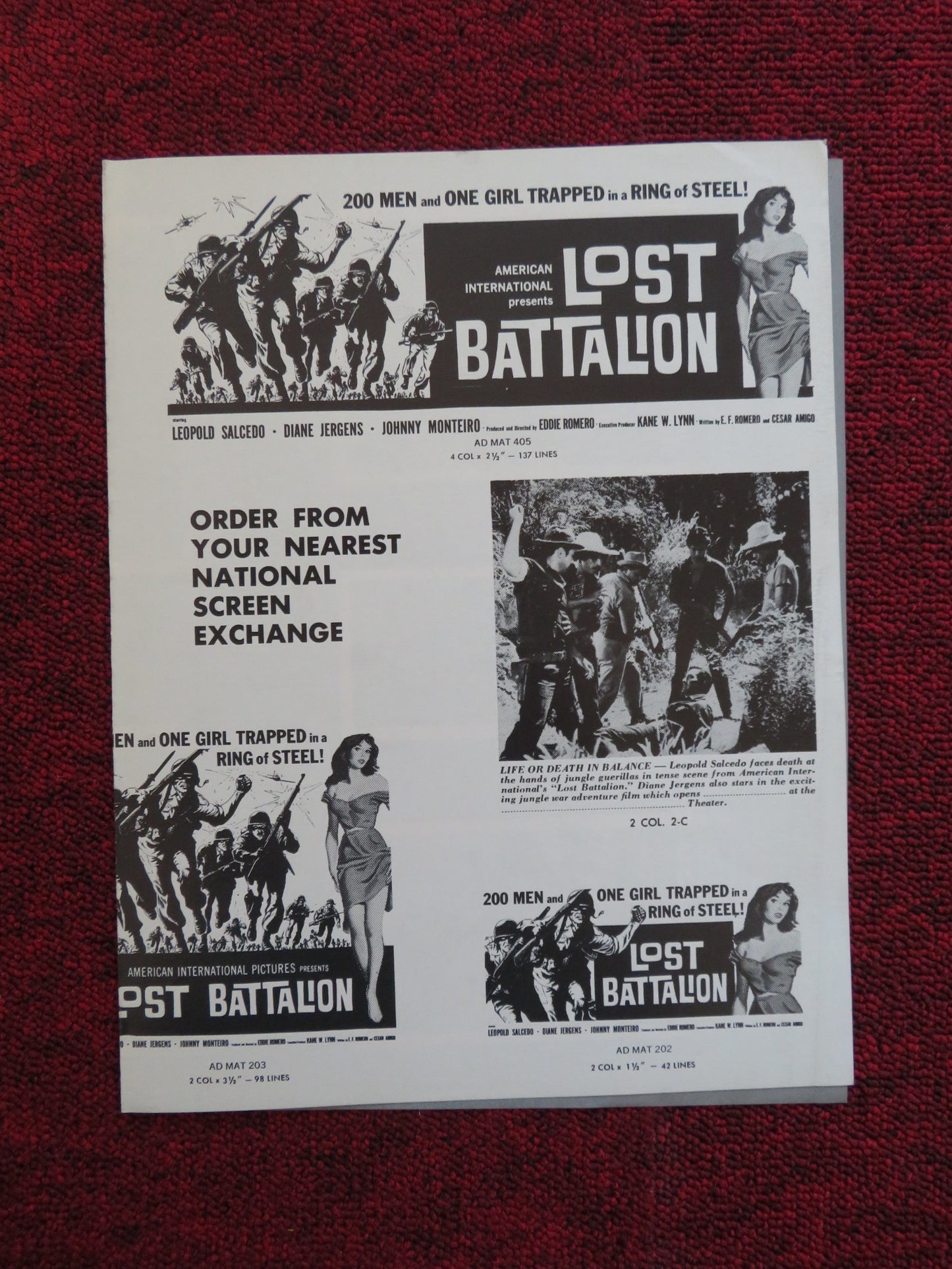 LOST BATTALION UNCUT FLYER LEOPOLD SALCEDO DIANE JERGENS 1960