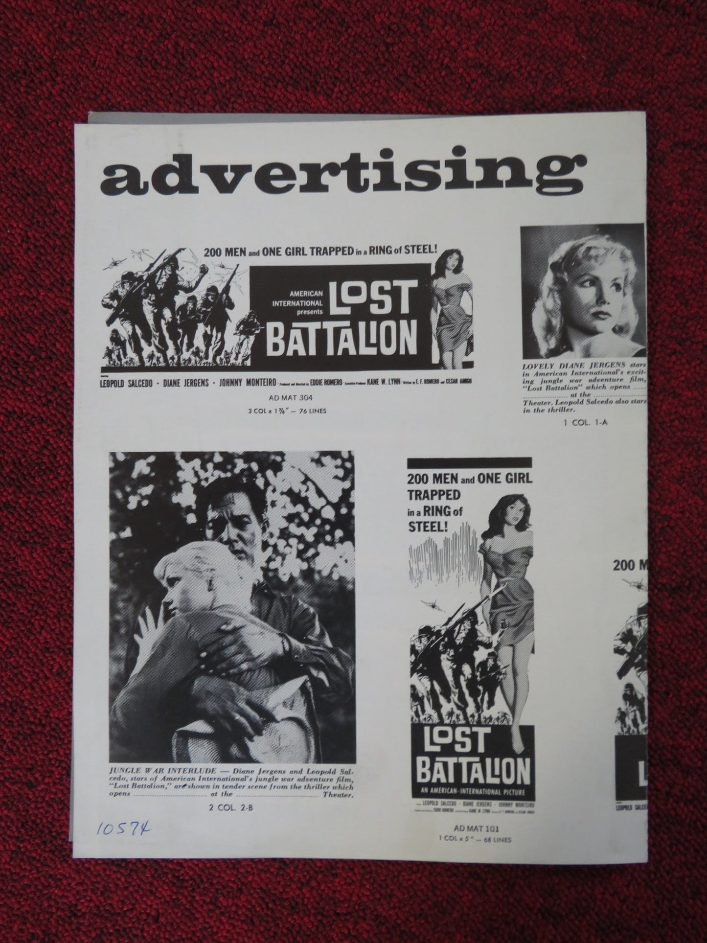 LOST BATTALION UNCUT FLYER LEOPOLD SALCEDO DIANE JERGENS 1960