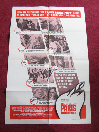 IS PARIS BURNING? STYLE B FOLDED US ONE SHEET POSTER JEAN-PAUL BELMONDO 1966