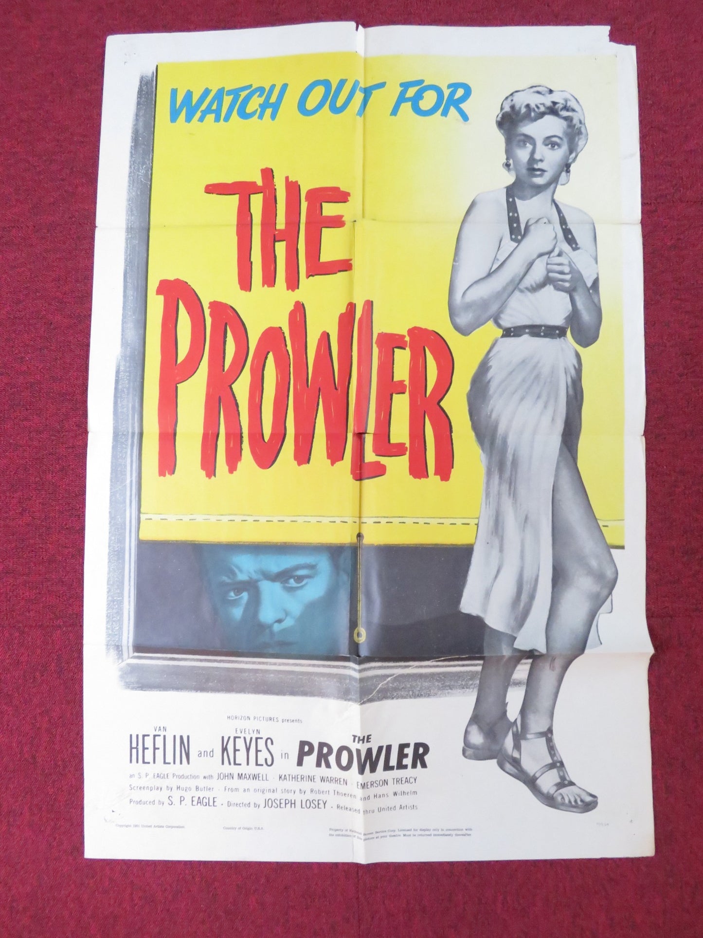 PROWLER FOLDED US ONE SHEET POSTER VAN HEFLIN EVELYN KEYES 1951