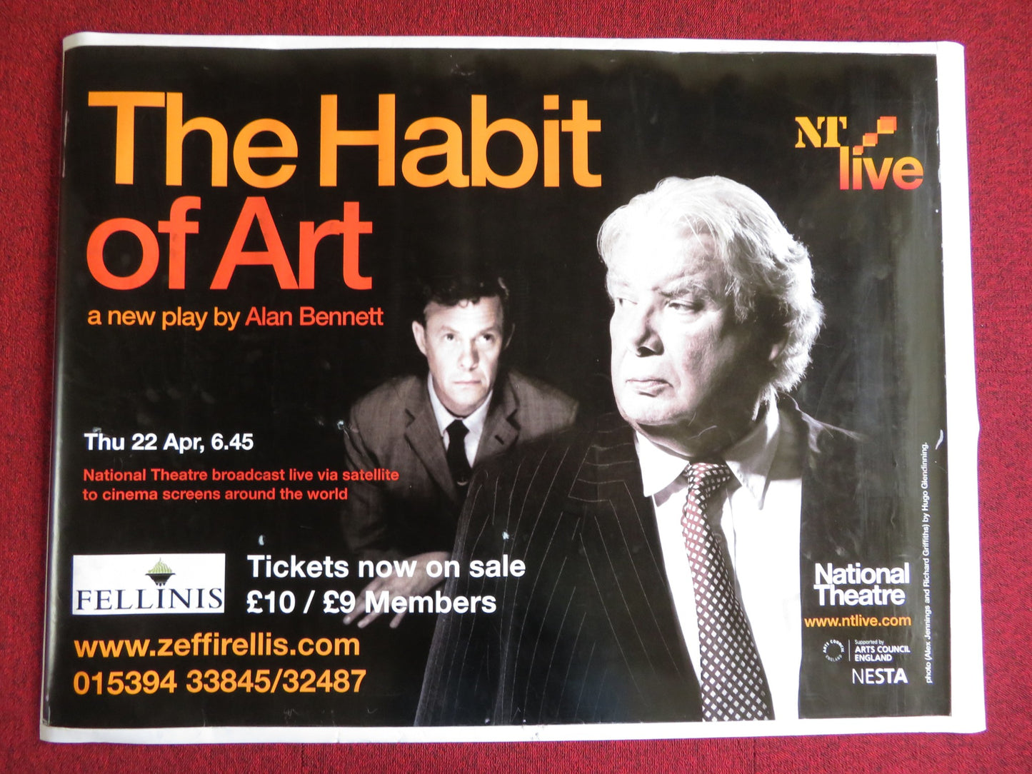 NATIONAL THEATRE LIVE: THE HABIT OF ART UK QUAD (30"x 40") ROLLED POSTER 2010