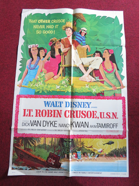 LT. ROBIN CRUSOE U.S.N FOLDED US ONE SHEET POSTER DISNEY  DICK VAN DYKE 1974