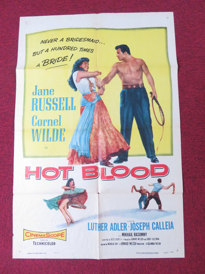 HOT BLOOD FOLDED US ONE SHEET POSTER JANE RUSSELL CORNEL WILDE 1956