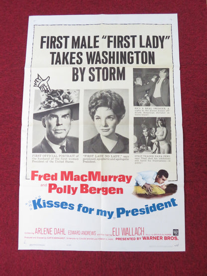 KISSES FOR PRESIDENT FOLDED US ONE SHEET POSTER FRED MACMURRAY POLLY BERGEN 1964