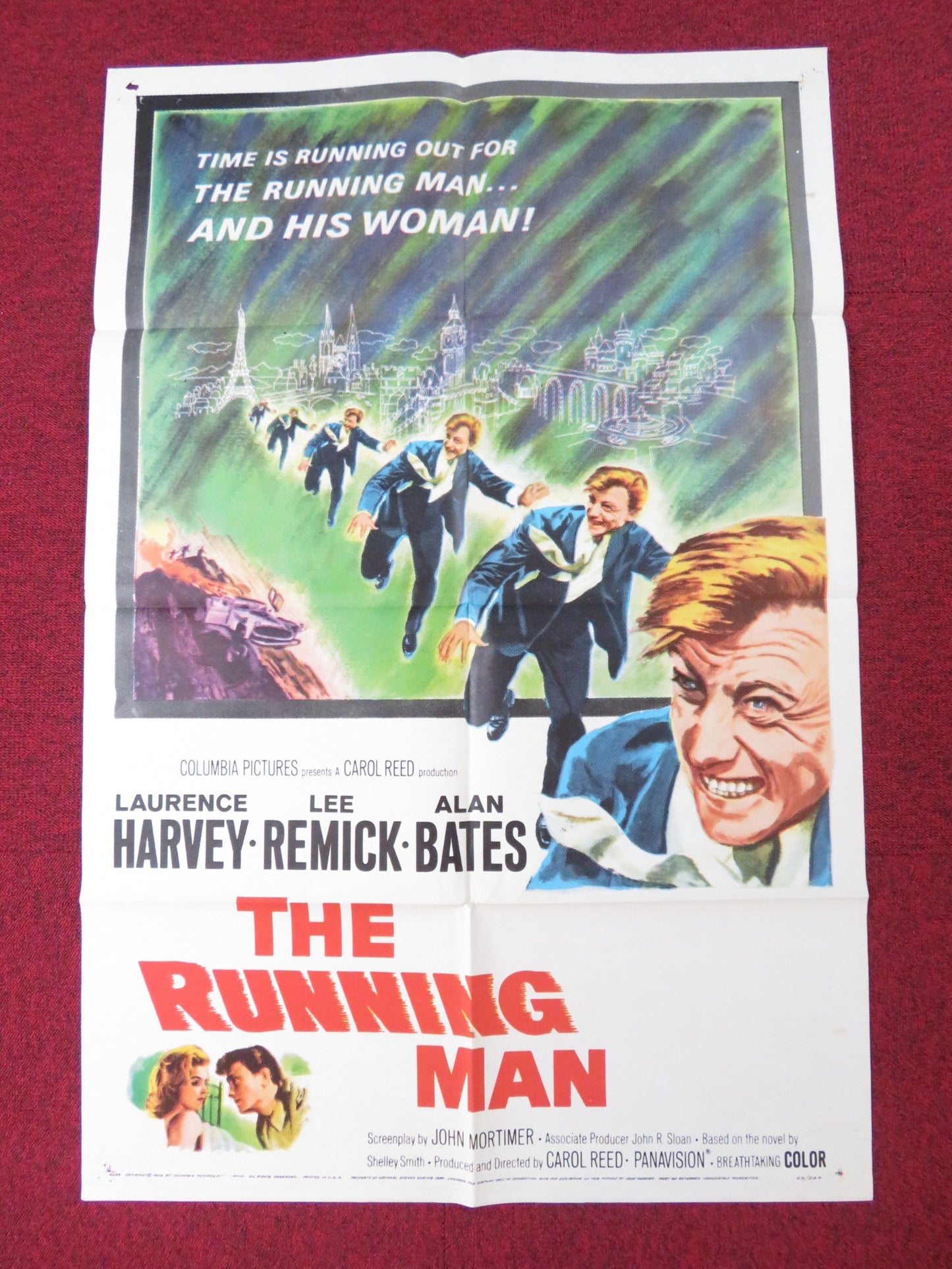 THE RUNNING MAN FOLDED US ONE SHEET POSTER LAURENCE HARVEY SARAH MILES 1963