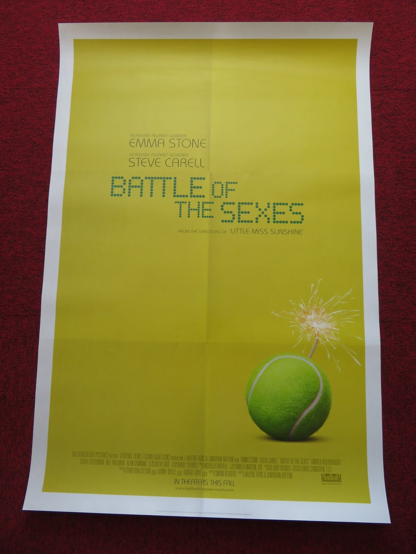 BATTLE OF THE SEXES US ONE SHEET ROLLED POSTER EMMA STONE STEVE CARELL 2017