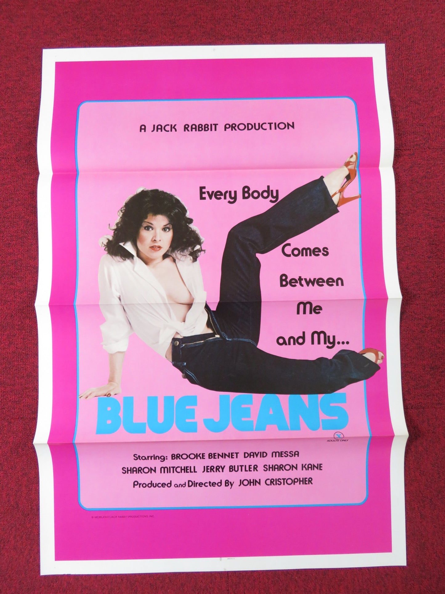 BLUE JEANS US TRI FOLDED ONE SHEET ROLLED POSTER BROOKE BENNET RON JEREMY 1982