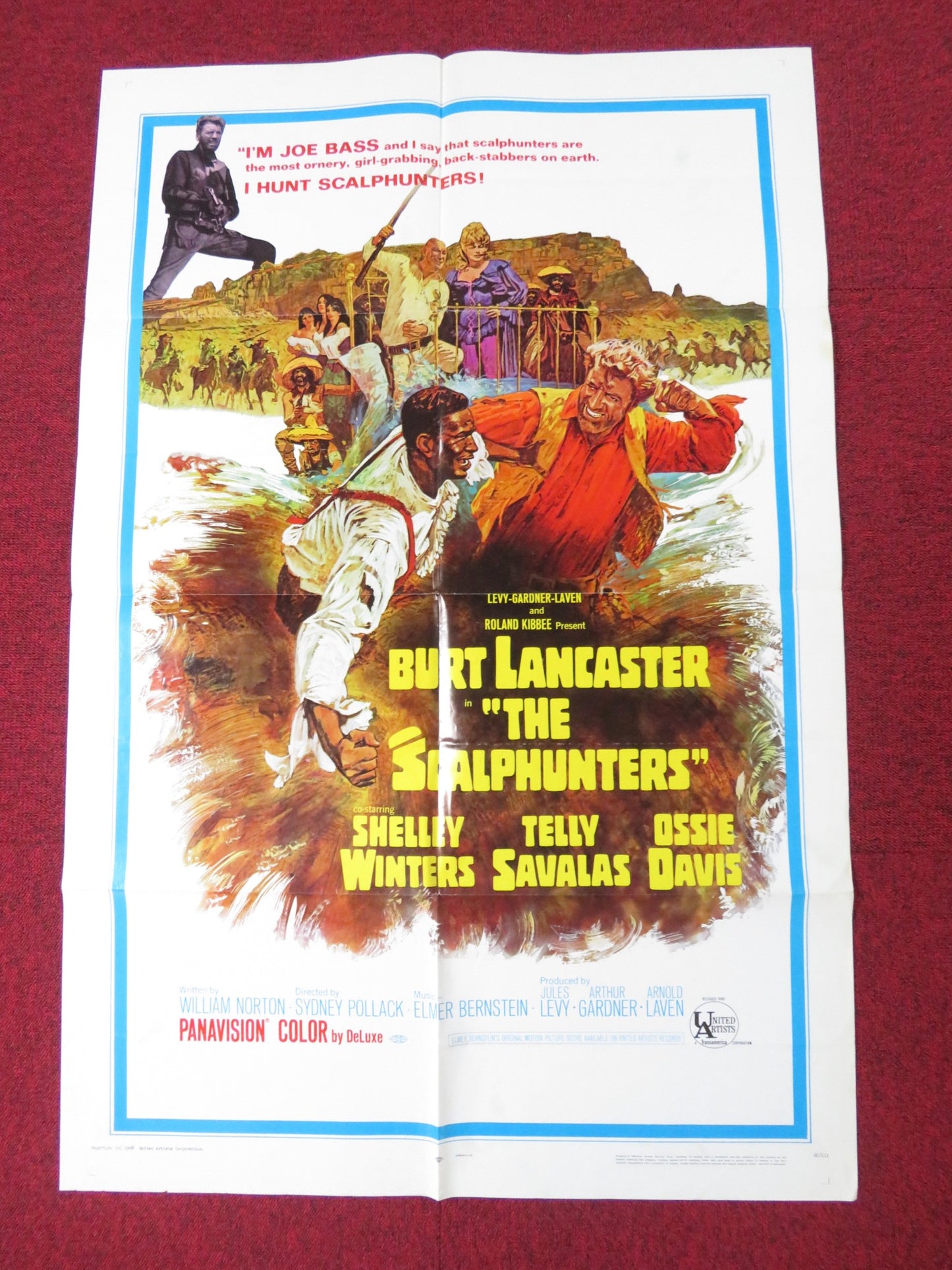 THE SCALPHUNTERS FOLDED US ONE SHEET POSTER BURT LANCASTER SHELLEY WINTERS 1968