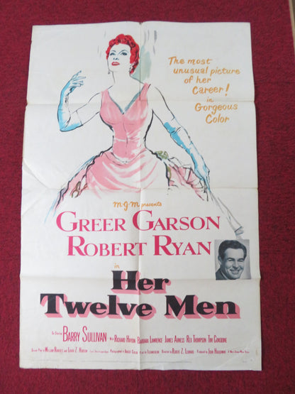 HER TWELVE MEN FOLDED US ONE SHEET POSTER GEER GARSON ROBERT RYAN 1954