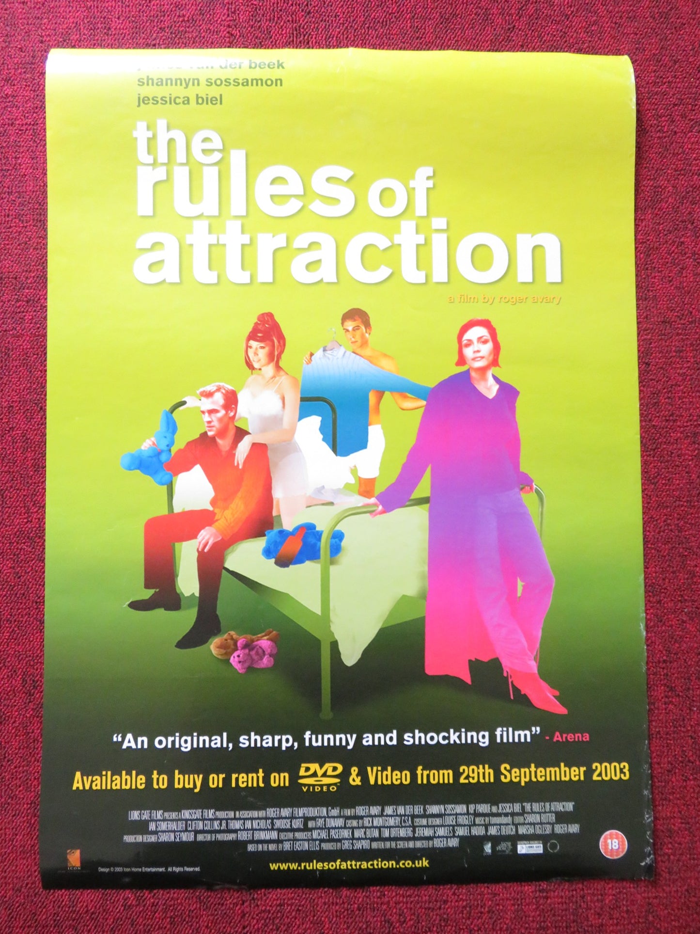 THE RULES OF ATTRACTION VHS VIDEO POSTER JAMES VAN DER BEEK JESSICA BIEL 2002