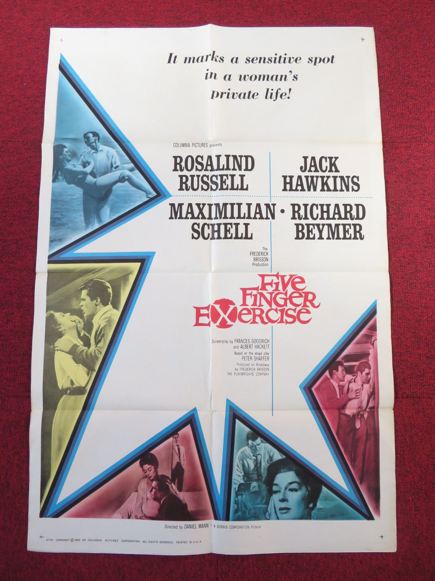 FIVE FINGER EXERCISE FOLDED US ONE SHEET POSTER ROSALIND RUSSELL J. HAWKINS 1962