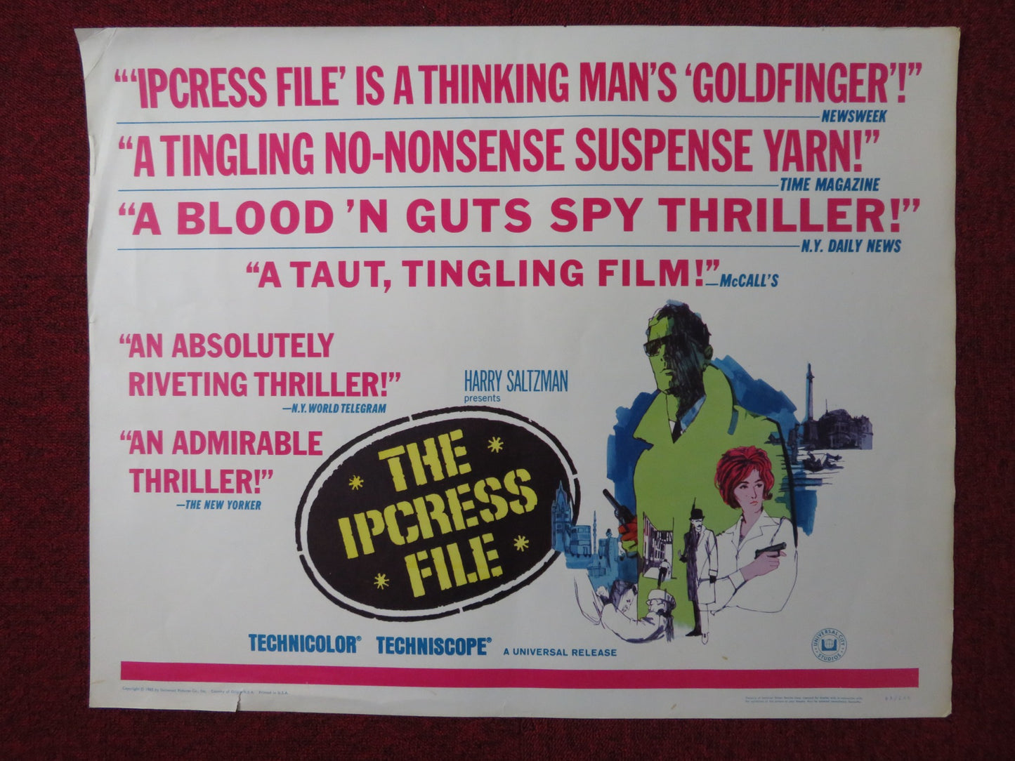 THE IPCRESS FILE US HALF SHEET (22"x 28") POSTER MICHAEL CAINE NIGEL GREEN 1965