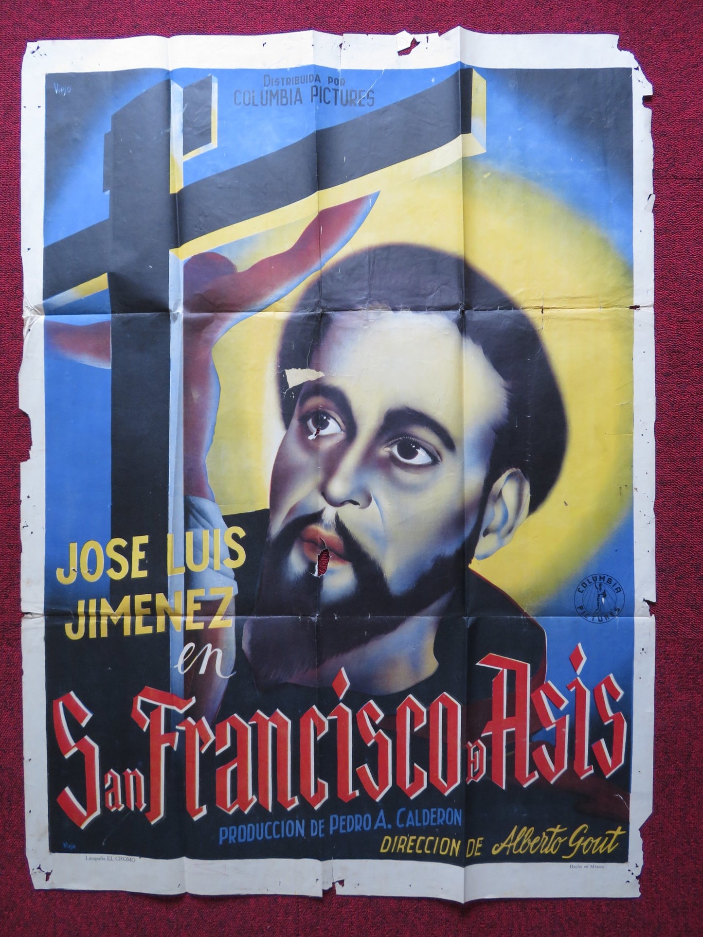 SAN FRANCISCO DE ASIS FOLDED MEXICAN POSTER J. LUIS JIMENEZ ALICIA DE PHIL 1944