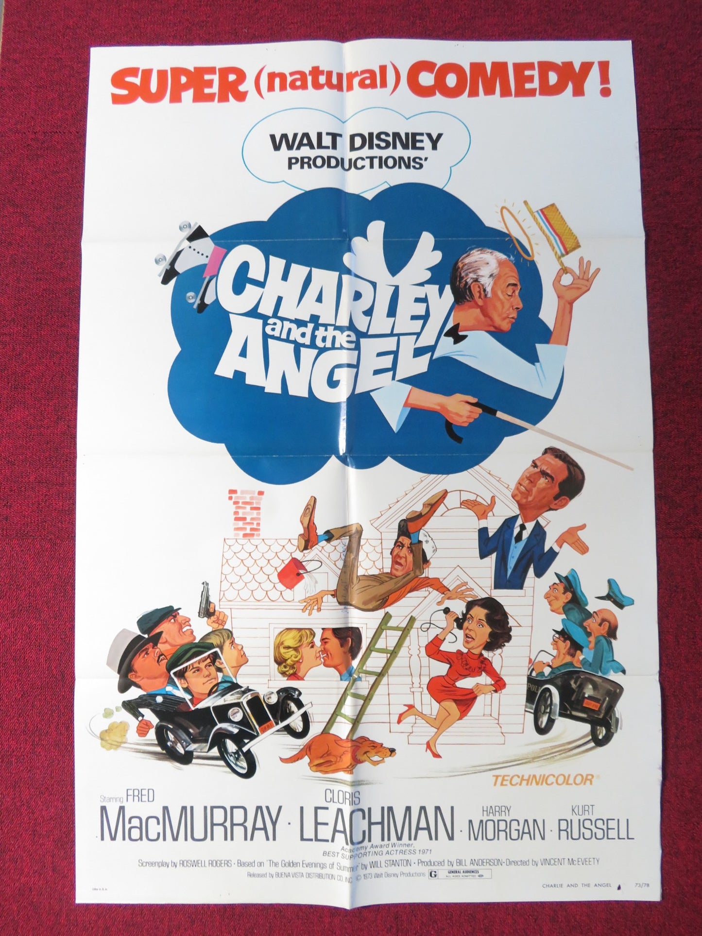 CHARLEY AND THE ANGEL FOLDED US ONE SHEET POSTER DISNEY KURT RUSSELL 1973