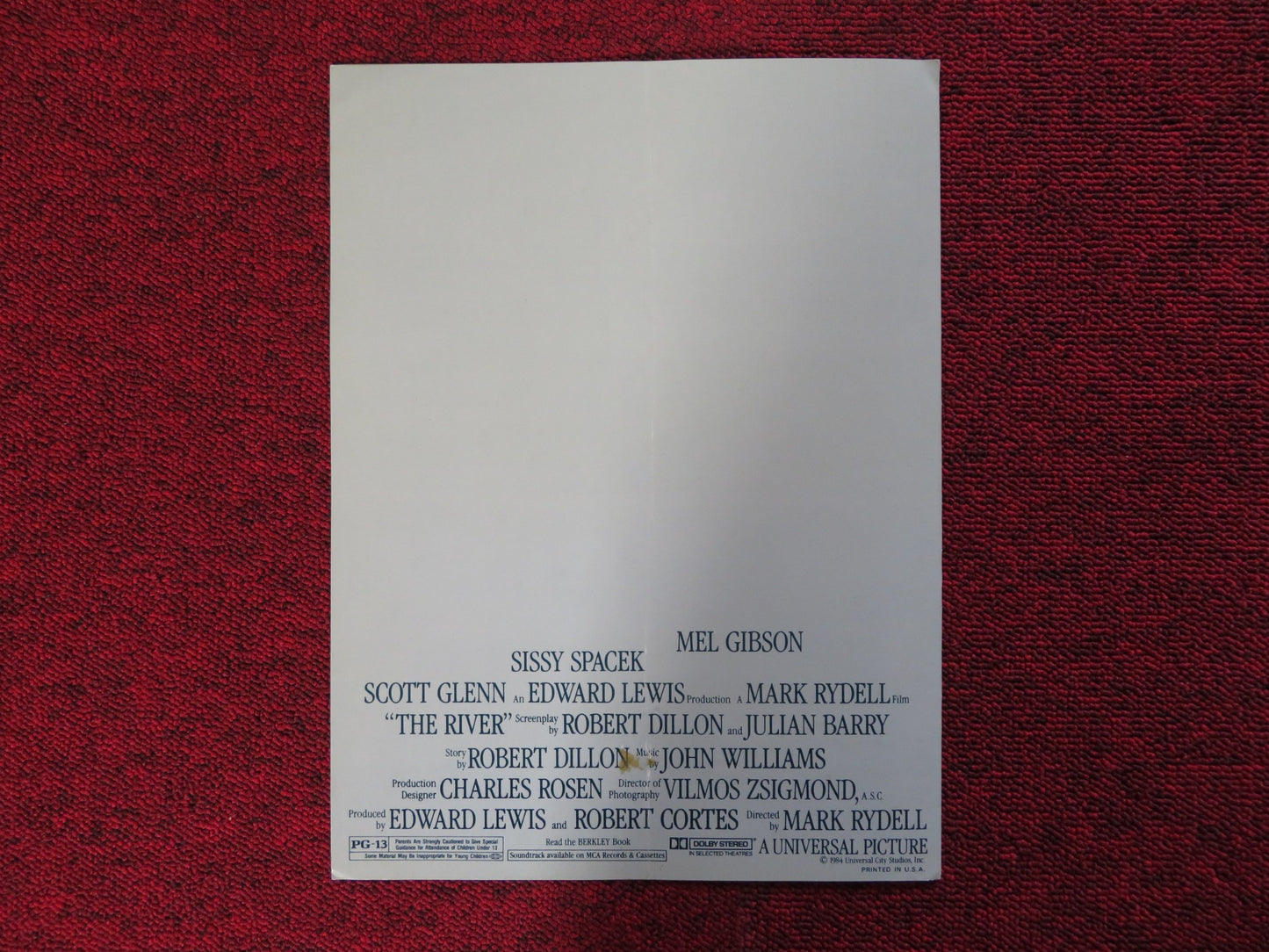 THE RIVER US SCREENING PROGRAM SISSY SPACEK MEL GIBSON 1984