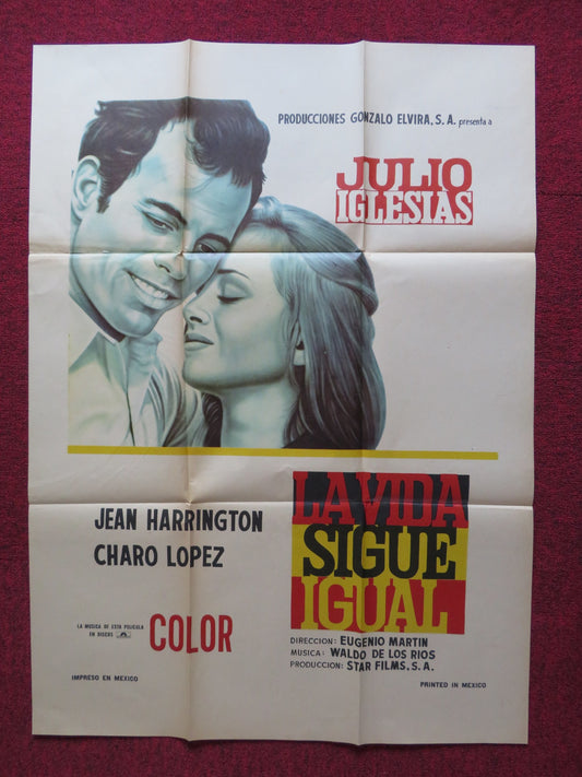 LAVIDA SIGUE IGUAL FOLDED MEXICAN POSTER JULIO IGLESIAS JEAN HARRINGTON 1969