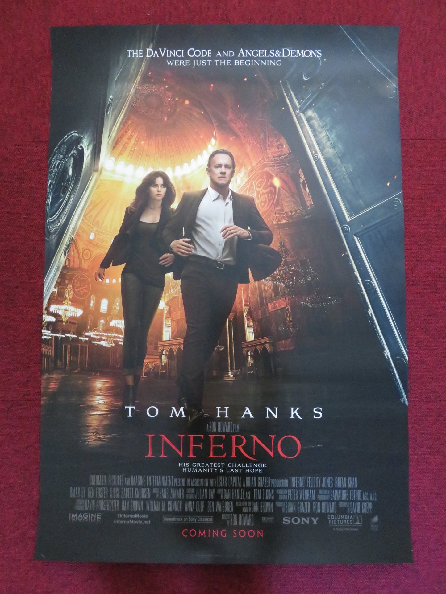 INFERNO US ONE SHEET ROLLED POSTER TOM HANKS DAN BROWN 2016