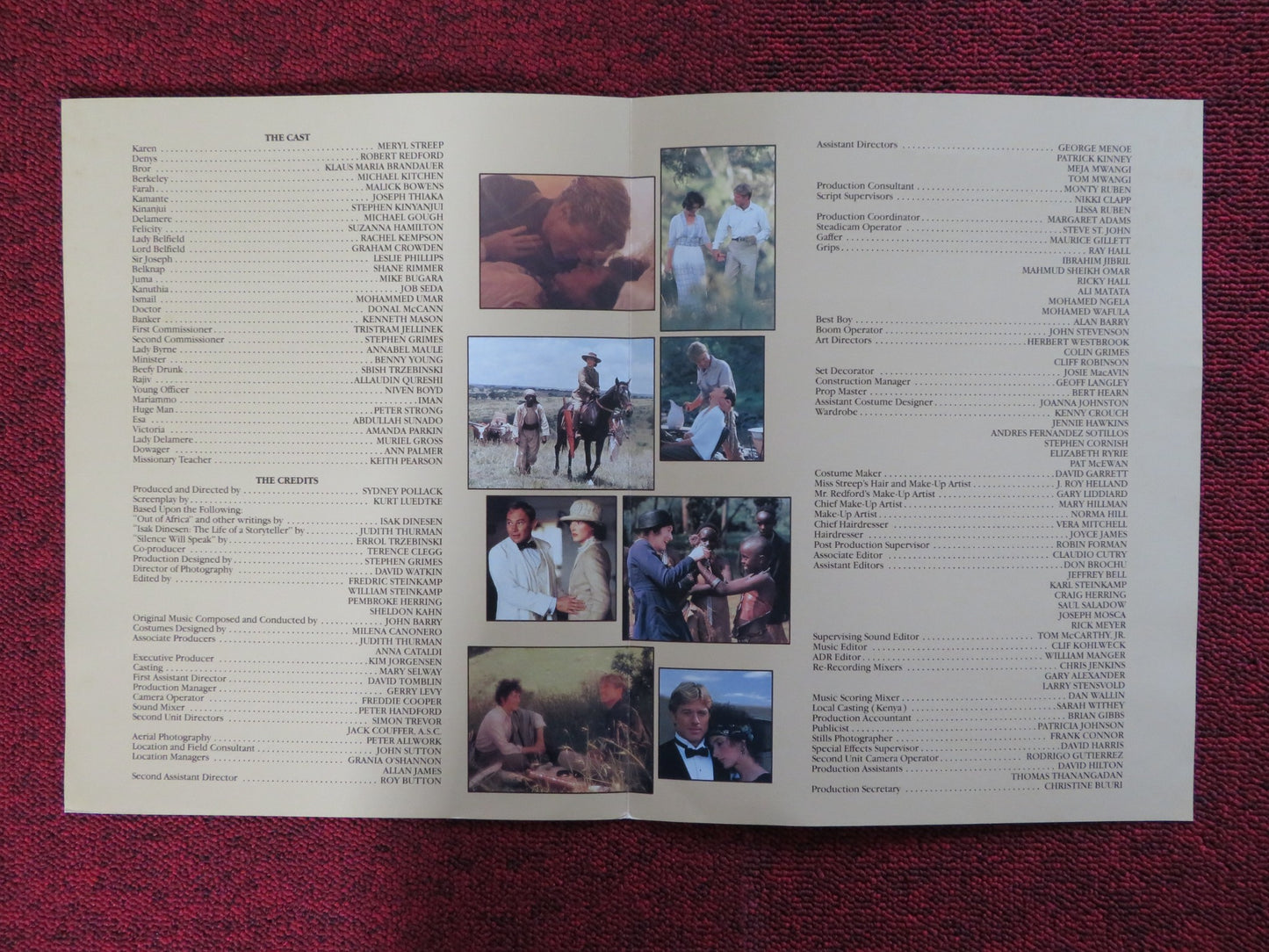 OUT OF AFRICA US SCREENING PROGRAM MERYL STREEP ROBERT REDFORD 1985